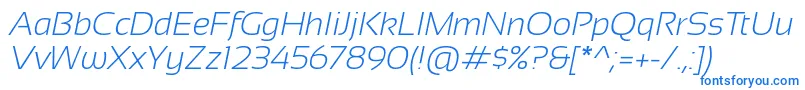 フォントSansation Light Italic – 白い背景に青い文字