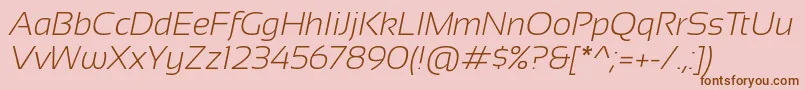 フォントSansation Light Italic – ピンクの背景に茶色のフォント