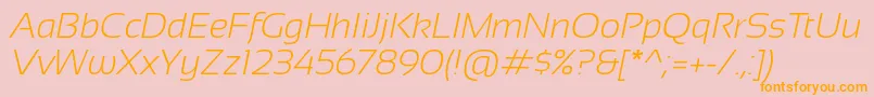 Sansation Light Italic-fontti – oranssit fontit vaaleanpunaisella taustalla