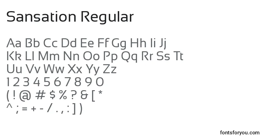 Schriftart Sansation Regular – Alphabet, Zahlen, spezielle Symbole