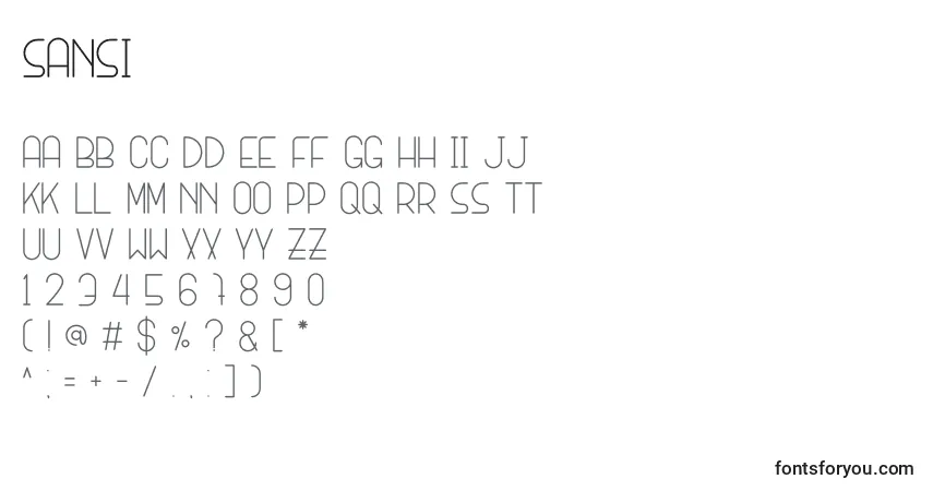 Fuente SANSI - alfabeto, números, caracteres especiales