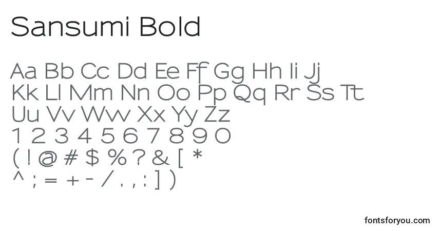 Schriftart Sansumi Bold – Alphabet, Zahlen, spezielle Symbole