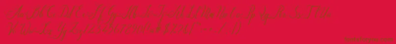 Santa Rose-Schriftart – Braune Schriften auf rotem Hintergrund