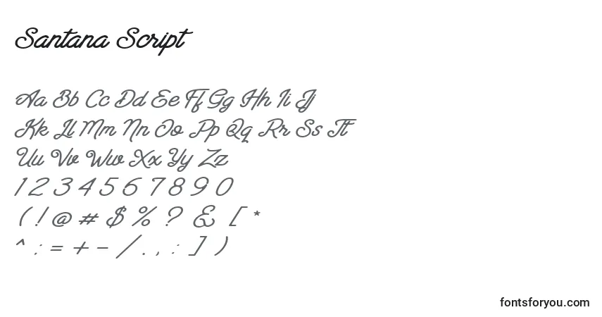 Schriftart Santana Script – Alphabet, Zahlen, spezielle Symbole