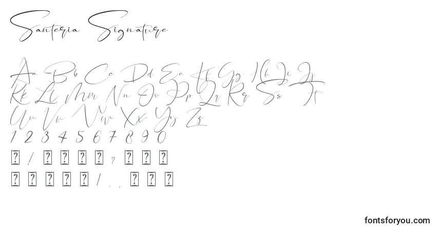 A fonte Santeria Signature – alfabeto, números, caracteres especiais
