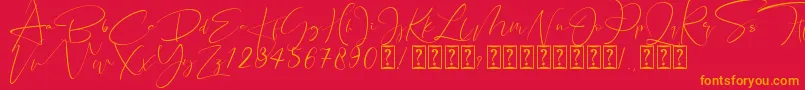 Santeria Signature Font – Orange Fonts on Red Background