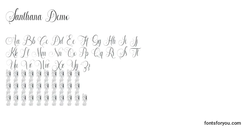 Schriftart Santhana Demo – Alphabet, Zahlen, spezielle Symbole