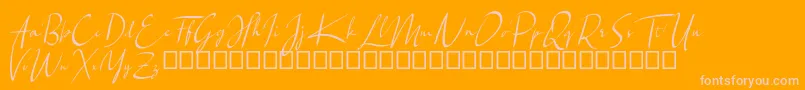 Santiago-Schriftart – Rosa Schriften auf orangefarbenem Hintergrund
