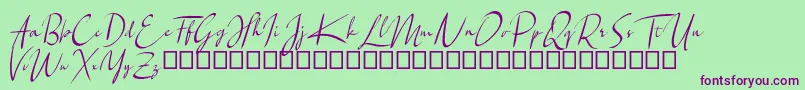 Santiago-Schriftart – Violette Schriften auf grünem Hintergrund