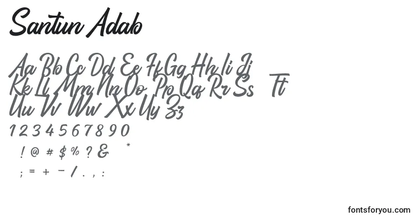 Schriftart Santun Adab (139649) – Alphabet, Zahlen, spezielle Symbole