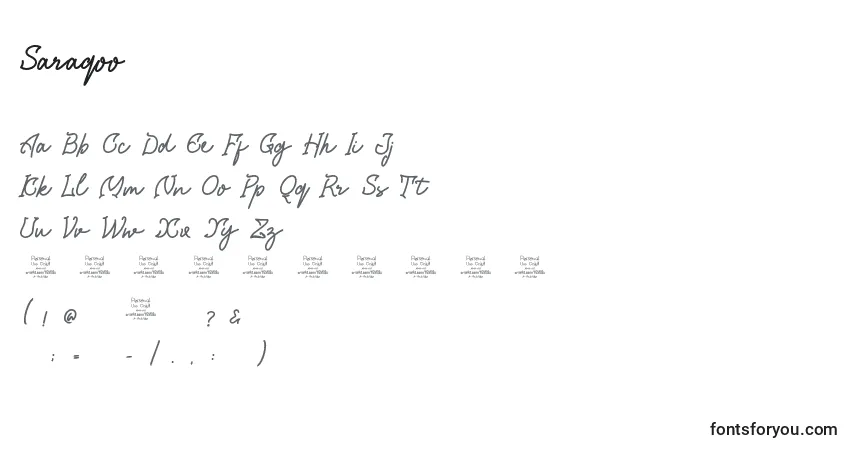 Schriftart Saraqoo – Alphabet, Zahlen, spezielle Symbole