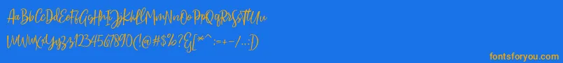 Sarmilla Script-Schriftart – Orangefarbene Schriften auf blauem Hintergrund