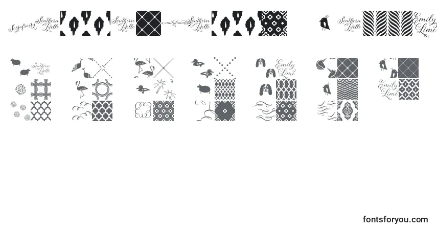 A fonte Sassafrassy Patterns – alfabeto, números, caracteres especiais