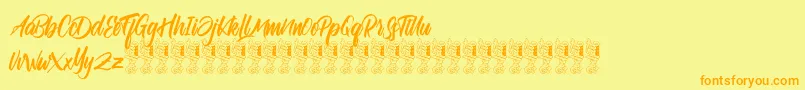 Satarland-Schriftart – Orangefarbene Schriften auf gelbem Hintergrund