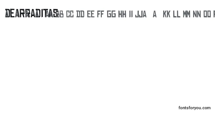 Czcionka DearRaditas – alfabet, cyfry, specjalne znaki