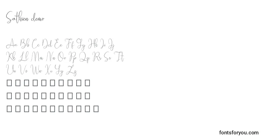 Schriftart Sathien demo – Alphabet, Zahlen, spezielle Symbole