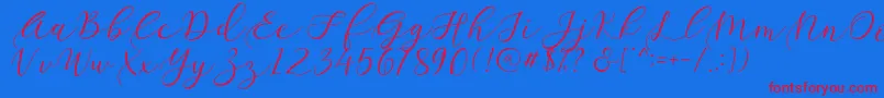 Sathyn-Schriftart – Rote Schriften auf blauem Hintergrund