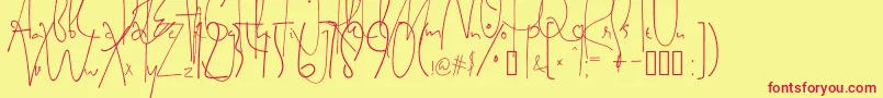 SatriyaMayaHandwriting-Schriftart – Rote Schriften auf gelbem Hintergrund