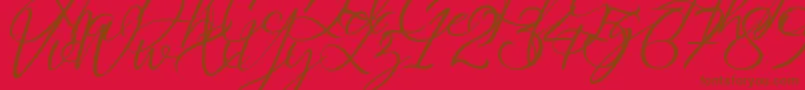 fuente Saturdate Script Demo – Fuentes Marrones Sobre Fondo Rojo