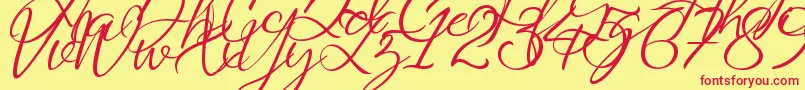 Saturdate Script Demo-Schriftart – Rote Schriften auf gelbem Hintergrund