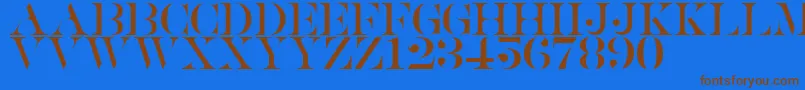 フォントSaturdate Serif – 茶色の文字が青い背景にあります。