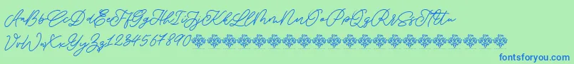 SaturdayChampagneDemo Regular-Schriftart – Blaue Schriften auf grünem Hintergrund