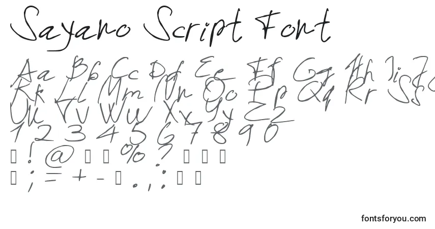 Schriftart Sayano Script Font – Alphabet, Zahlen, spezielle Symbole