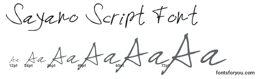 Sayano Script Font-fontin koot