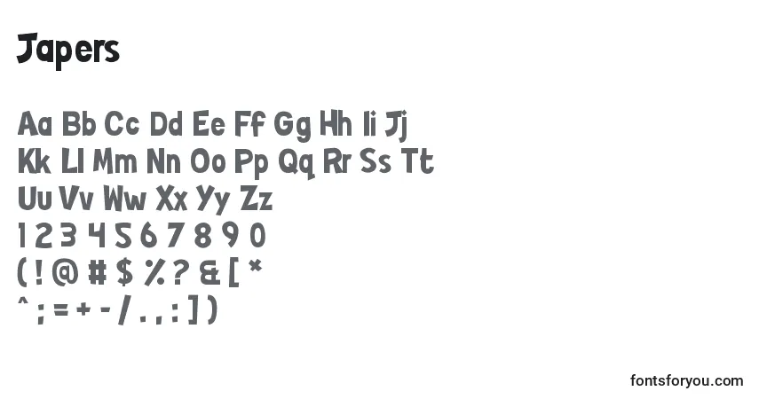 Schriftart Japers – Alphabet, Zahlen, spezielle Symbole