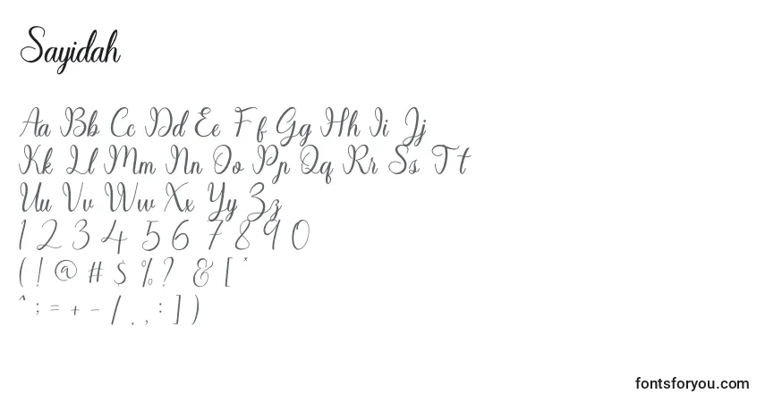 Sayidah-fontti – aakkoset, numerot, erikoismerkit