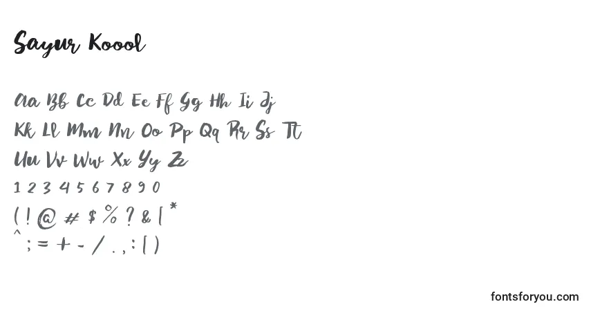 Czcionka Sayur Koool – alfabet, cyfry, specjalne znaki