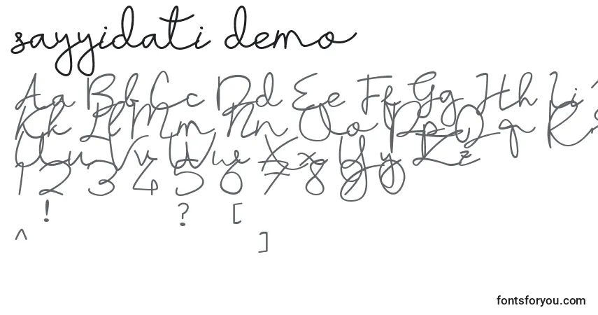 Schriftart Sayyidati demo – Alphabet, Zahlen, spezielle Symbole