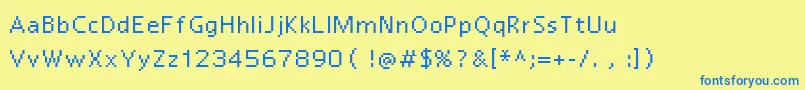 フォントReactor7 – 青い文字が黄色の背景にあります。