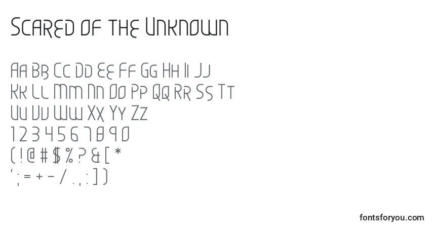 Schriftart Scared of the Unknown – Alphabet, Zahlen, spezielle Symbole