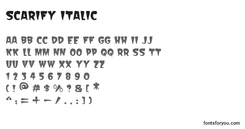 Schriftart Scarify Italic (139722) – Alphabet, Zahlen, spezielle Symbole
