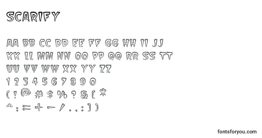 Schriftart Scarify – Alphabet, Zahlen, spezielle Symbole