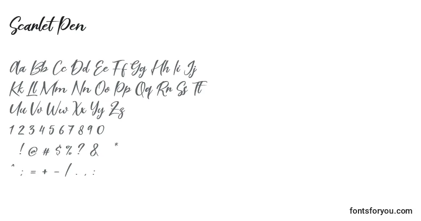 Schriftart Scarlet Pen – Alphabet, Zahlen, spezielle Symbole