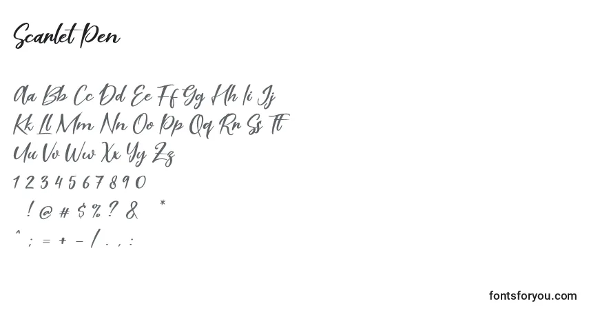 A fonte Scarlet Pen (139726) – alfabeto, números, caracteres especiais