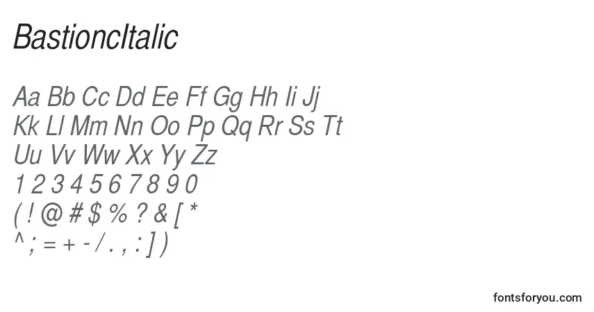 A fonte BastioncItalic – alfabeto, números, caracteres especiais