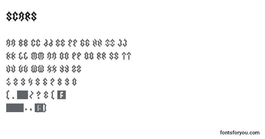 Schriftart Scars (139731) – Alphabet, Zahlen, spezielle Symbole