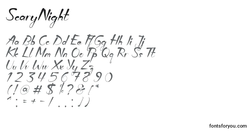 Schriftart ScaryNight – Alphabet, Zahlen, spezielle Symbole