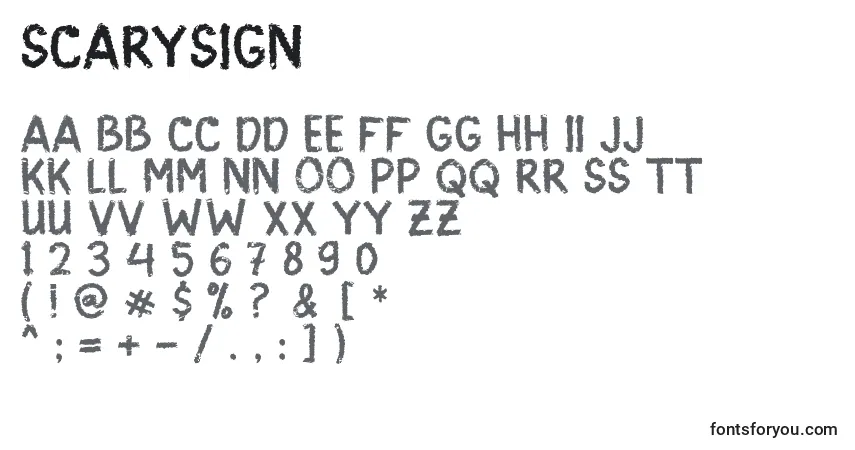 Schriftart ScarySign – Alphabet, Zahlen, spezielle Symbole