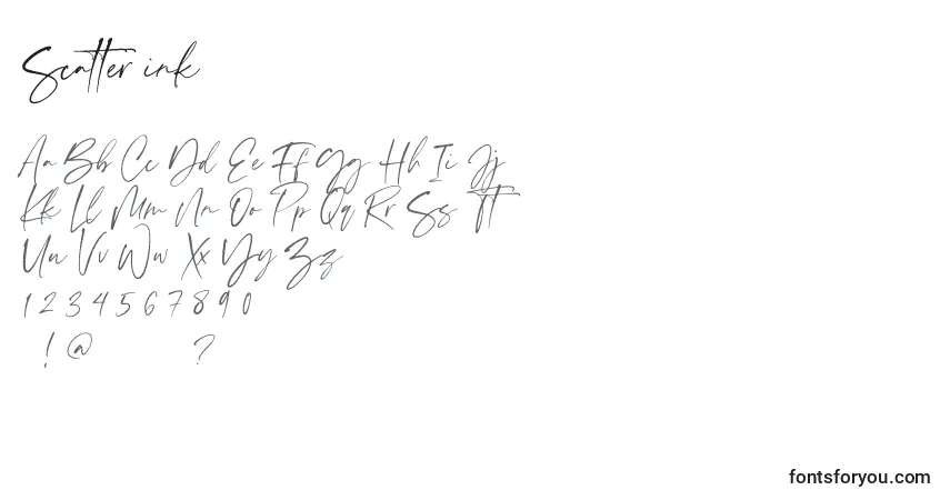 A fonte Scatter ink – alfabeto, números, caracteres especiais