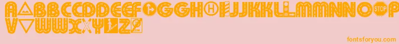 Schilderwald-Schriftart – Orangefarbene Schriften auf rosa Hintergrund