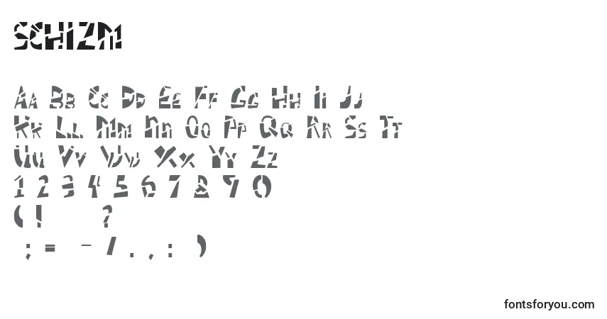 Czcionka SCHIZM   (139740) – alfabet, cyfry, specjalne znaki