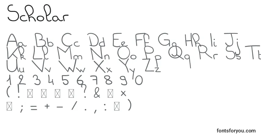 Fuente Scholar - alfabeto, números, caracteres especiales
