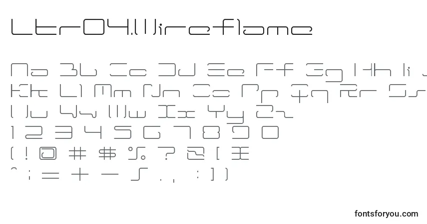 A fonte Ltr04.Wireflame – alfabeto, números, caracteres especiais