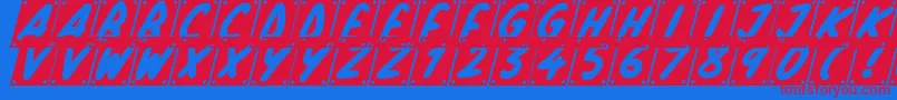 School Play Italic-Schriftart – Rote Schriften auf blauem Hintergrund