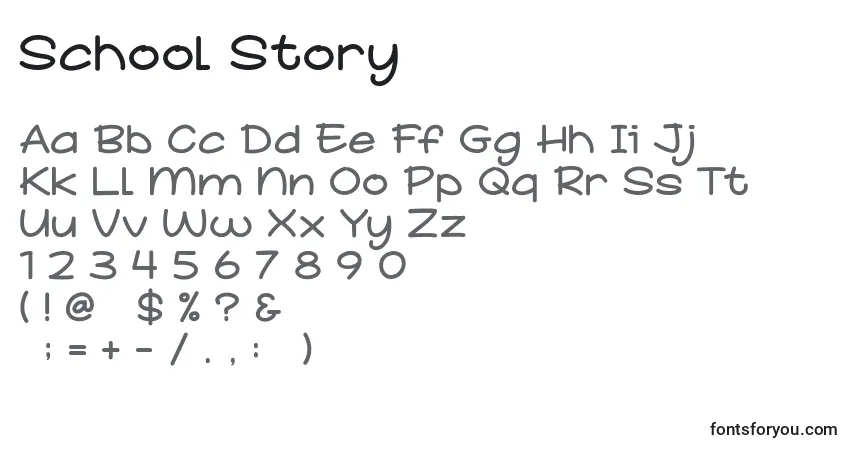 A fonte School Story (139759) – alfabeto, números, caracteres especiais
