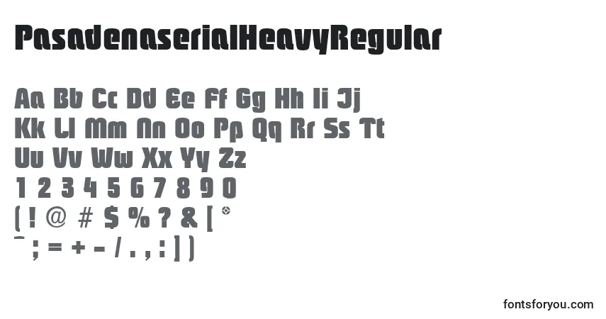 Czcionka PasadenaserialHeavyRegular – alfabet, cyfry, specjalne znaki